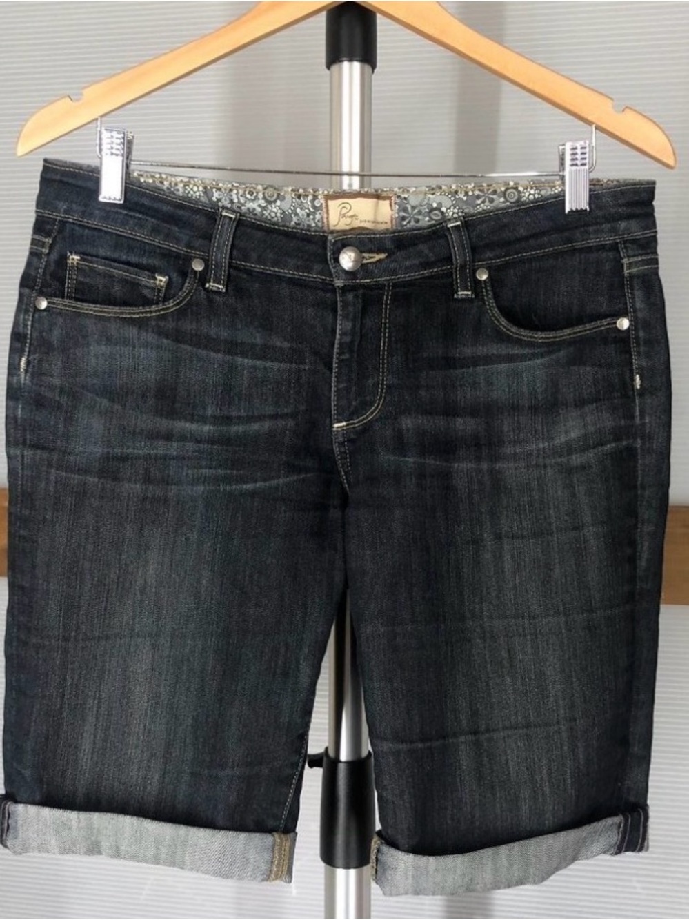 PAIGE Canyon Dark Denim Bermuda Shorts
